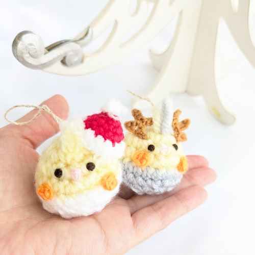受注制作】オカメインコちゃんのクリスマスオーナメント（2点