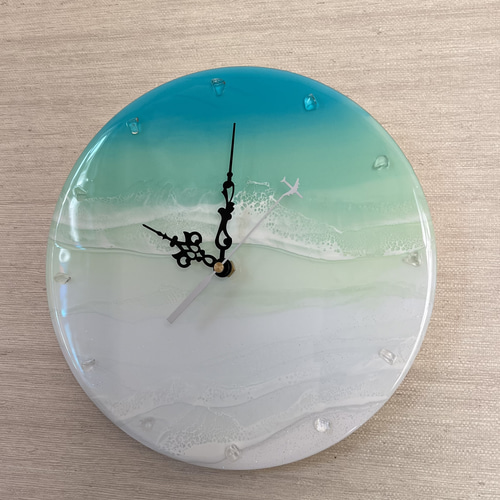pure green】壁掛け時計《エポキシレジンアート》 掛け時計・置き時計