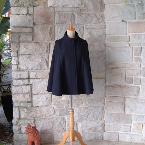 カシミヤ100% 濃紺 ネイビー ケープ ポンチョ コート