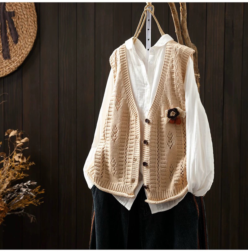 前開きニットベスト、カーディガン、春秋ベスト、冬ベスト、ニットベスト、ニットセーター、防寒対策（Tシャツなし）