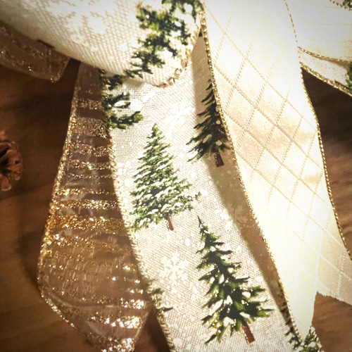 クリスマスリース　クリスマスツリー　スワッグ　リボン　ハンドメイド　大きめ　特大 7a46ea6ee1fe49df2927312edfa985