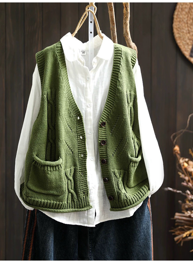 前開きニットベスト、カーディガン、春秋ベスト、冬ベスト、ニットベスト、ニットセーター、防寒対策（Tシャツなし）
