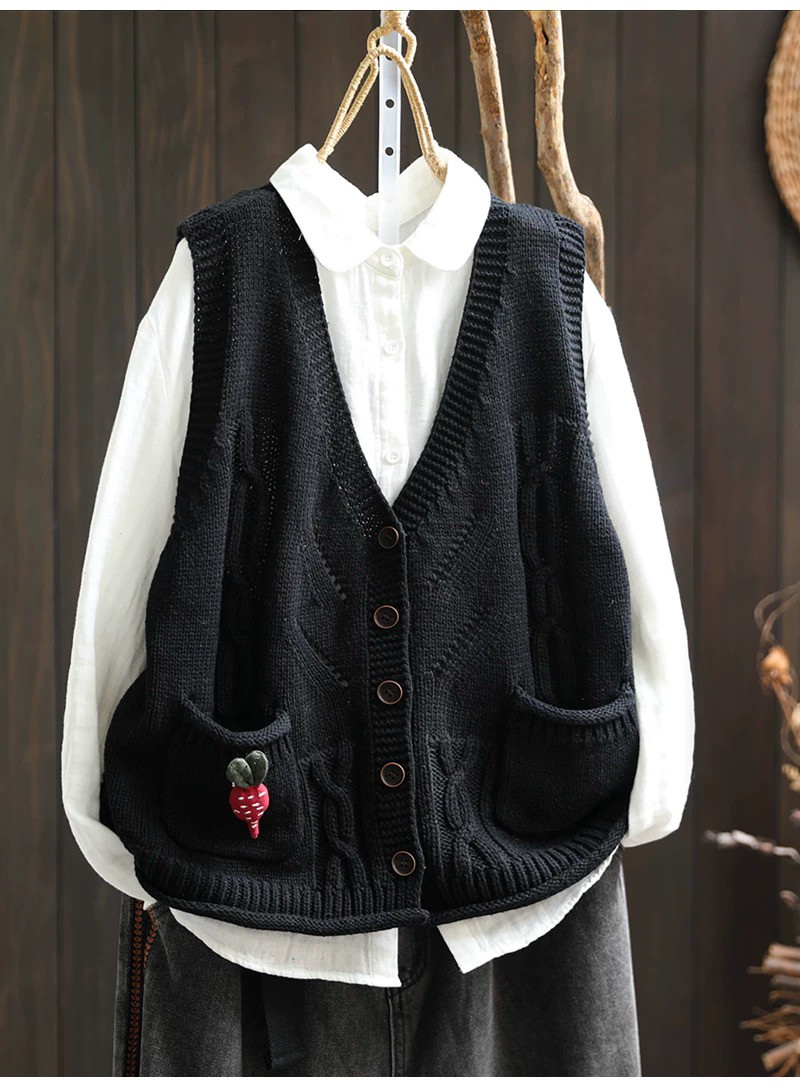 前開きニットベスト、カーディガン、春秋ベスト、冬ベスト、ニットベスト、ニットセーター、防寒対策（Tシャツなし）