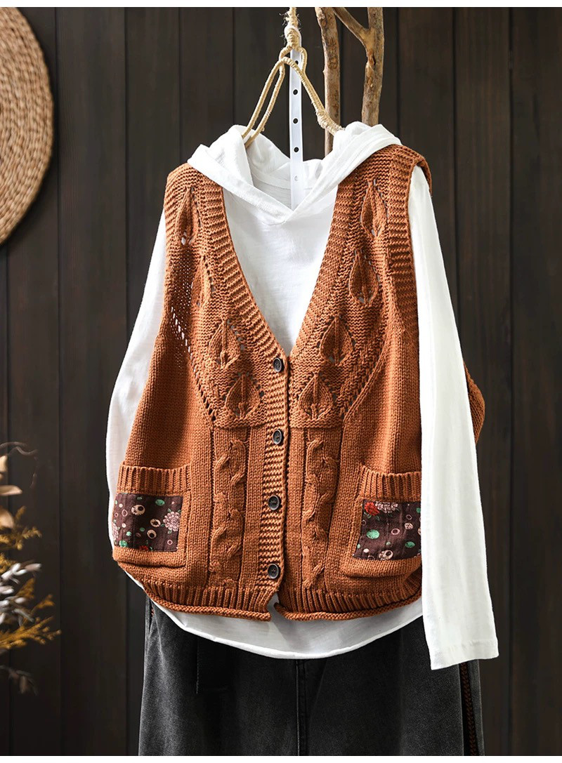 前開きニットベスト、カーディガン、春秋ベスト、冬ベスト、ニットベスト、ニットセーター、防寒対策（Tシャツなし）