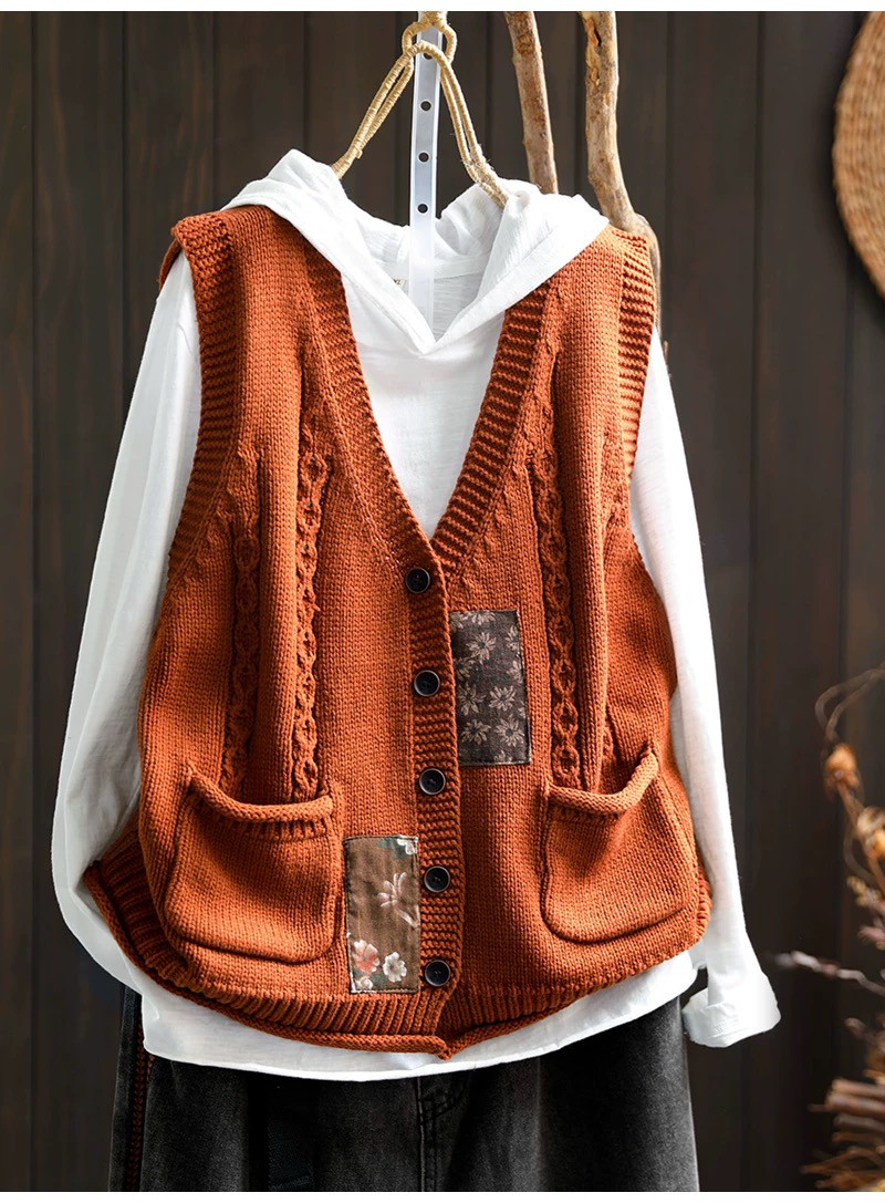 前開きニットベスト、カーディガン、春秋ベスト、冬ベスト、ニットベスト、ニットセーター、防寒対策（Tシャツなし）