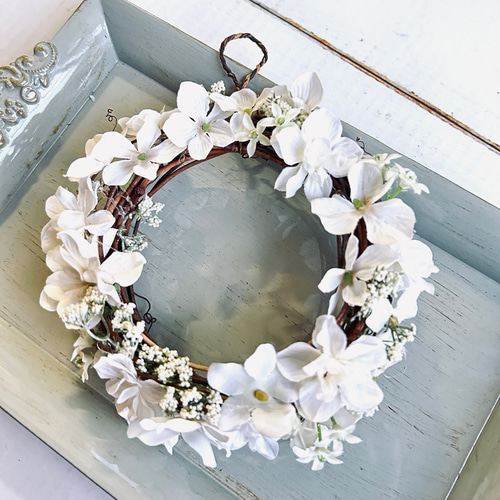 紫陽花と小花のリース ブルーライムの紫陽花リース リース Atelier kaori 通販 14333947
