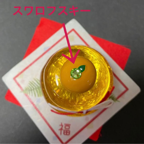 クリスタル鏡餅 クリスタル【鏡餅 ラインストーン付】ミニ 赤毛氈付 ガラス 置物
