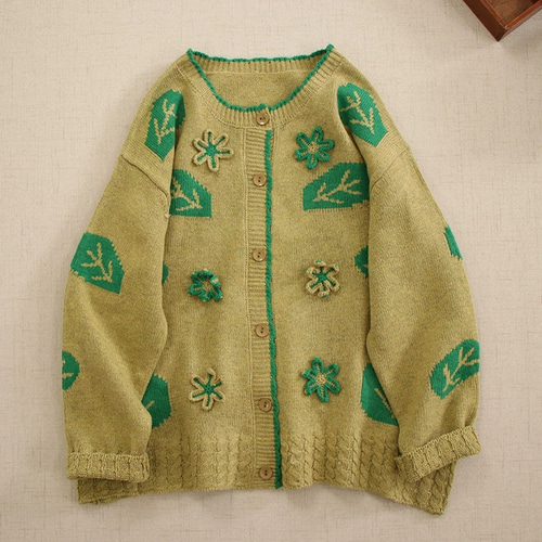 秋新作☆ニットカーディガン☆花のジャガード織】かわいい刺繡│肌寒い