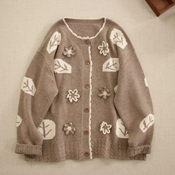 秋新作☆ニットカーディガン☆花のジャガード織】かわいい刺繡│肌寒い