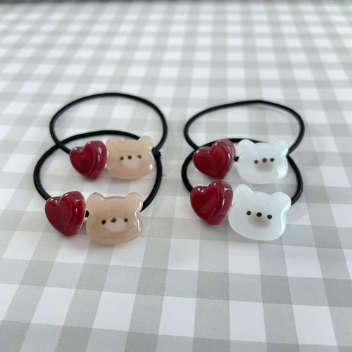 くまさん ハート レジン キッズ ヘアゴム 2個セット ヘアゴム おにく