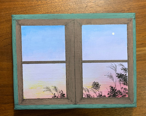 油彩画 窓からの風景o 6805231e63f2ef77c39467c4d52254