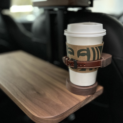 自在マグネット付ドリンクホルダー 車中泊 本革 ウォールナット カー