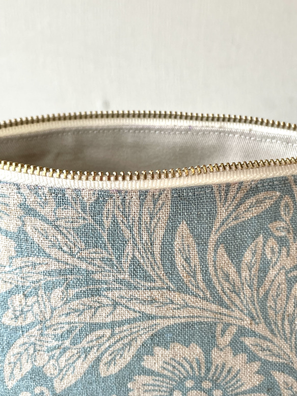 コットンリネンポーチ　18cmファスナー（ブルーグレー） 6枚目の画像