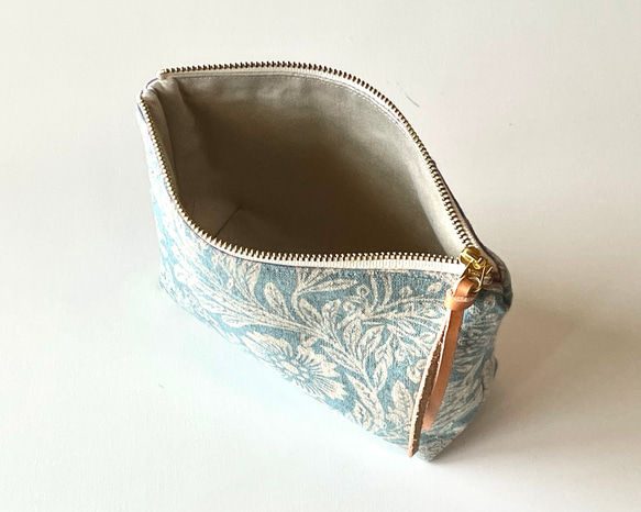 コットンリネンポーチ　18cmファスナー（ブルーグレー） 4枚目の画像