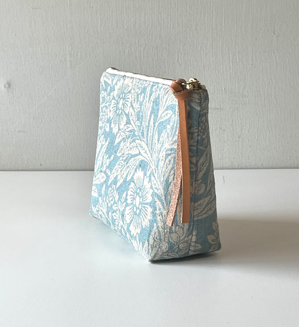 コットンリネンポーチ　18cmファスナー（ブルーグレー） 5枚目の画像