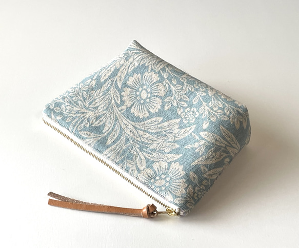コットンリネンポーチ　18cmファスナー（ブルーグレー） 3枚目の画像