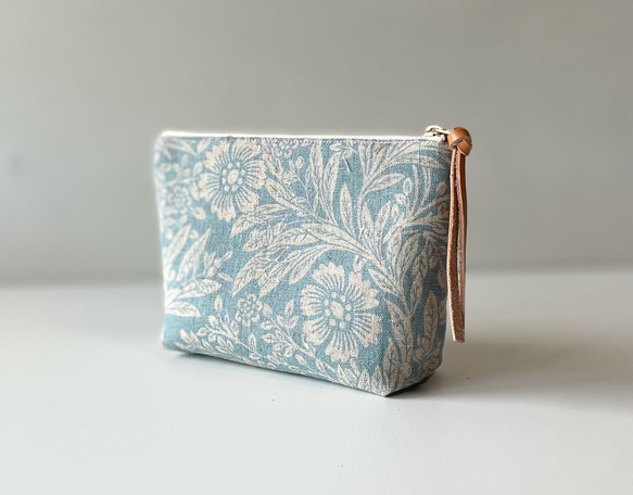 コットンリネンポーチ　18cmファスナー（ブルーグレー） 2枚目の画像