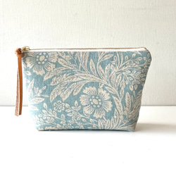 コットンリネンポーチ　18cmファスナー（ブルーグレー） 1枚目の画像