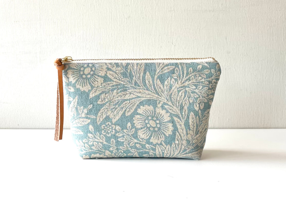 コットンリネンポーチ　18cmファスナー（ブルーグレー） 1枚目の画像