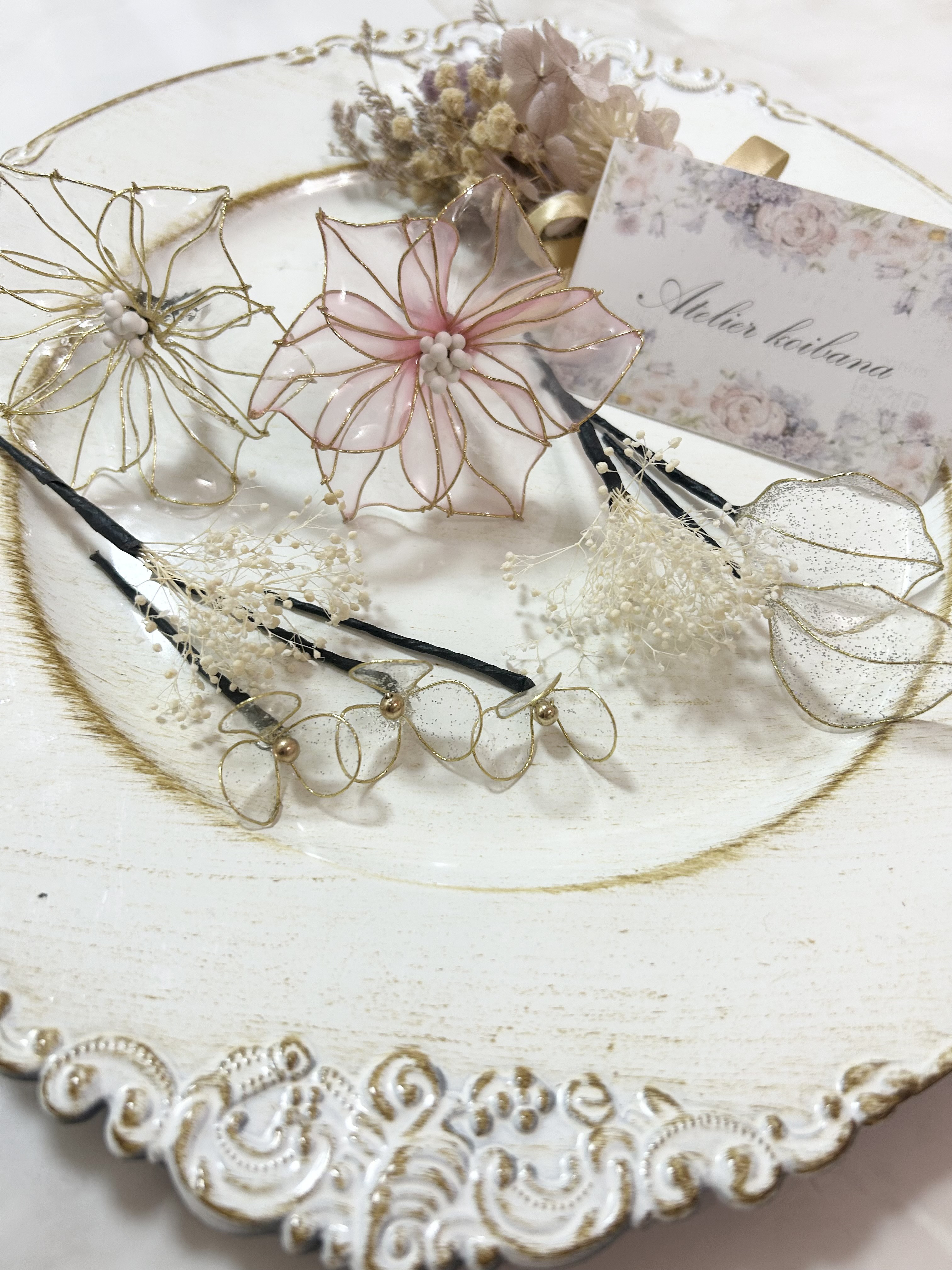 【clear✖️pink】送料無料　アメリカンフラワー　髪飾り　結婚式　成人式　卒業式　七五三