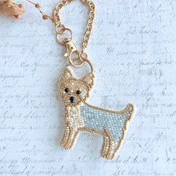 2way】ビーズ刺繍のうちの子ブローチ、バッグチャーム・ヨークシャー