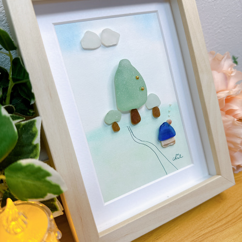 シーグラスアート no.17 大樹 インテリア雑貨 アート プチギフト