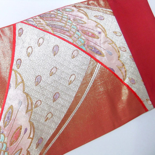 16)2062】105cm/抽象的羽文様/テーブルセンター/和風/帯リメイク/日本  