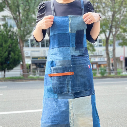 パッチワークエプロン（革） デニム エプロン Re.m 通販