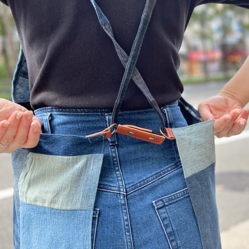 パッチワークデザインデニムエプロン パッチワークエプロン（革） デニム エプロン Re.m 通販 18391192