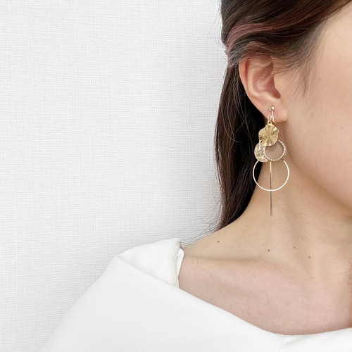 ゴールド×フープ×ベージュサークルスティックピアス/イヤリング オール 