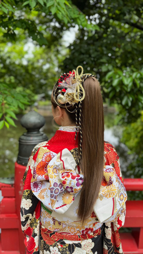 レッド×ブラック つまみ細工 卒業式 卒業式 赤 レッド 成人式髪飾り