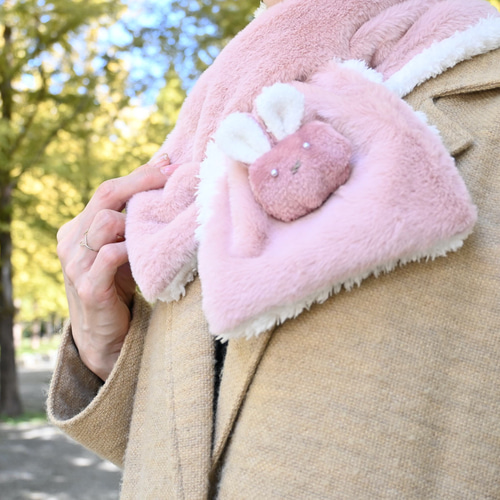 ネックウォーマー ピンク×うさぎ ネックウォーマー アトリエキューン