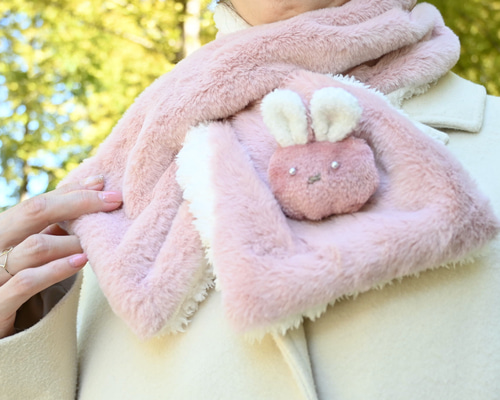 ネックウォーマー ピンク×うさぎ ネックウォーマー アトリエキューン