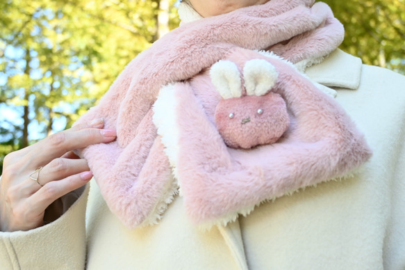 ネックウォーマー ピンク×うさぎ ネックウォーマー アトリエキューン