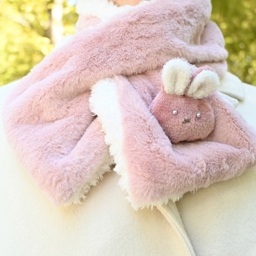 ネックウォーマー ピンク×うさぎ ネックウォーマー アトリエキューン