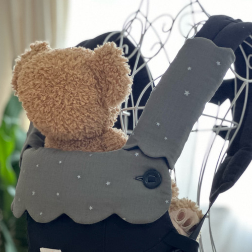 éさま専用　よだれカバー＆首回りカバー　ヌビ月＆星　星降る夜黒ダブルガーゼ　2点 星降る夜のダブルガーゼ ☆よだれカバー&首回りカバー☆もくもく