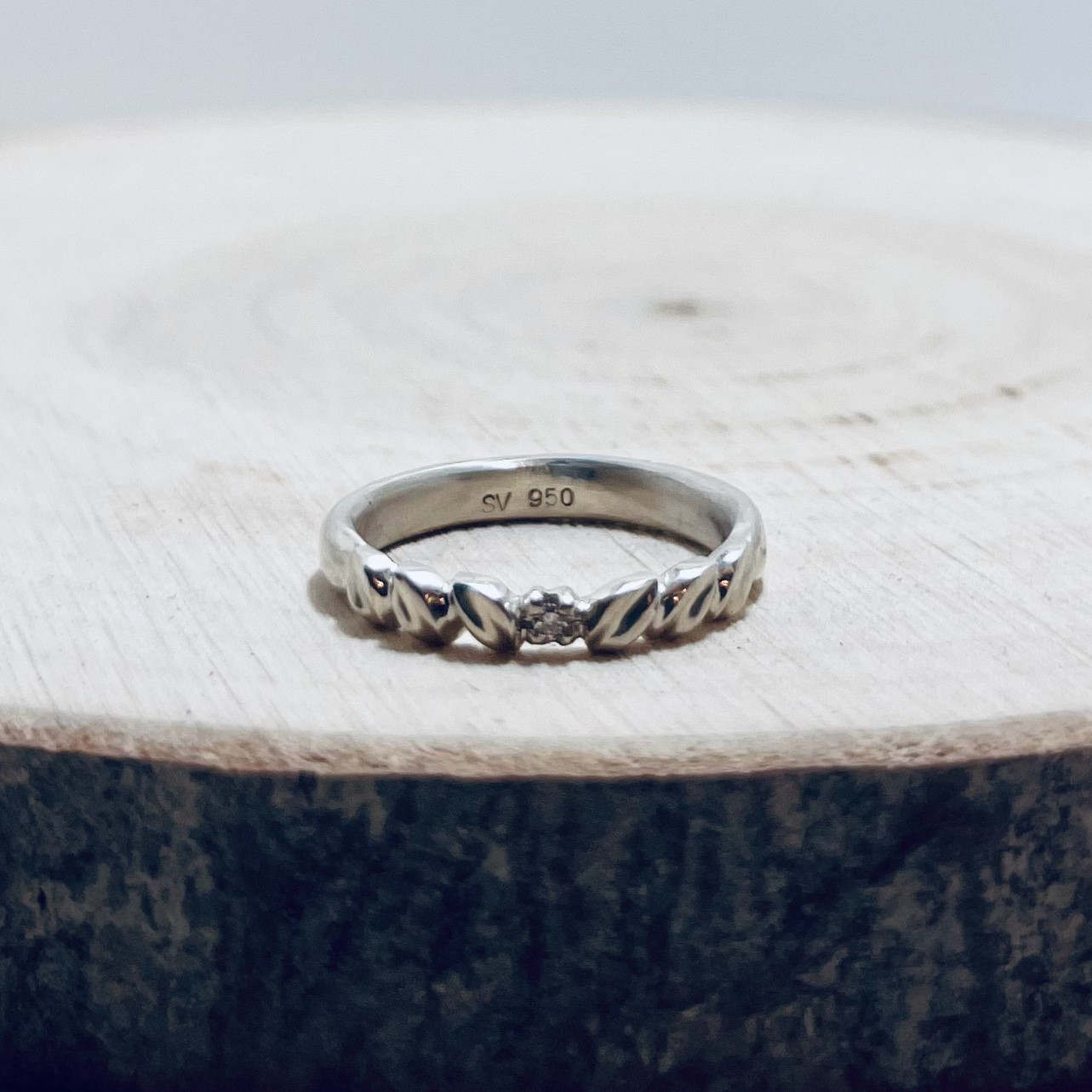 【受注制作】シルバーリング［月桂樹の葉］silver950 ダイヤモンド