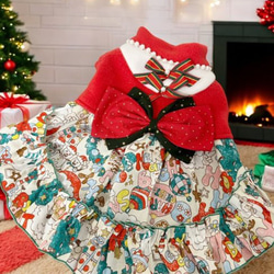 犬服／猫服 クリスマスワンピース 赤〜いチュールレース [CH2405