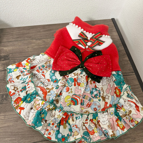 わんこ　 クリスマスワンピース 犬服／猫服 クリスマス ワンピース かわいいクリスマス柄オフ