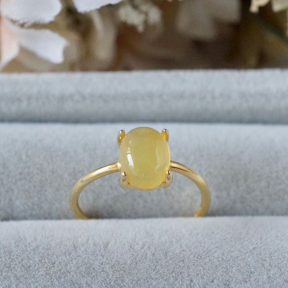 18k ビッグパールリング　イエローゴールド 受注制作】10月誕生石 イエローオパール リング 7号〜フリーサイズ/7号