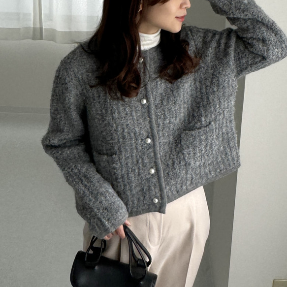 PHINGERIN カーディガン　ニット　ジャケット　グレー　ブラック 全3色】レディライク ジャケット見え 人気 プードル パイピング