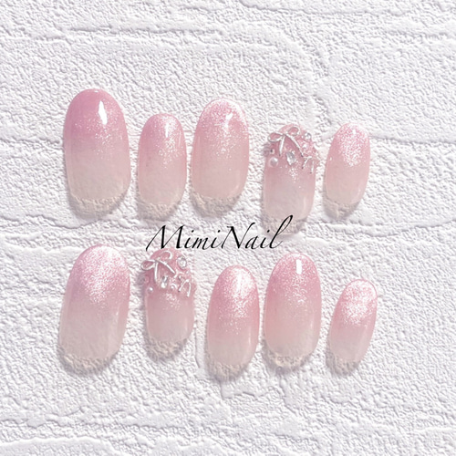 ネイルチップ / マグネット グラデーション ピンク リボン