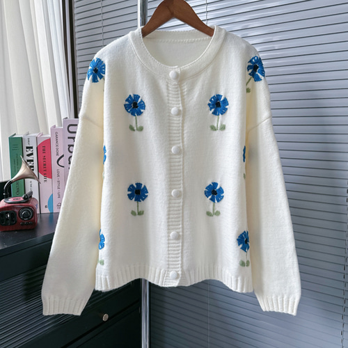 秋冬の新作 *フラワー刺繍ニット * カジュアルセーターコート * クルー