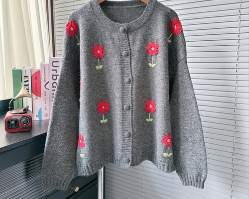 秋冬の新作 *フラワー刺繍ニット * カジュアルセーターコート * クルー