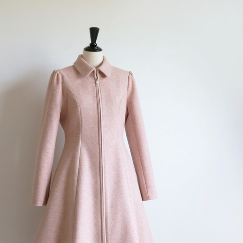 美シルエット◎】パネルライン襟付きジップアップコート【ピンク