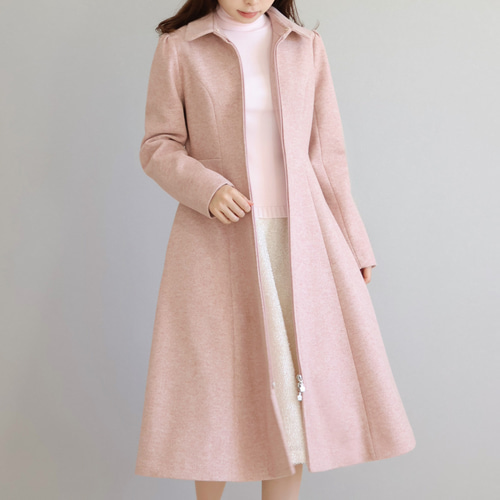 美シルエット◎】パネルライン襟付きジップアップコート【ピンク