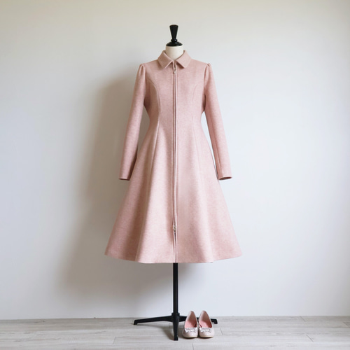 美シルエット◎】パネルライン襟付きジップアップコート【ピンク