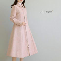 美シルエット◎】パネルライン襟付きジップアップコート【ピンク