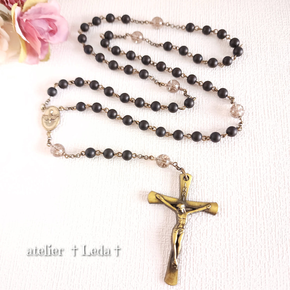 【新発売】 ☆マットオニキス & クラッククォーツ ロザリオ☆ ~Matte Onyx ネックレス・ペンダント