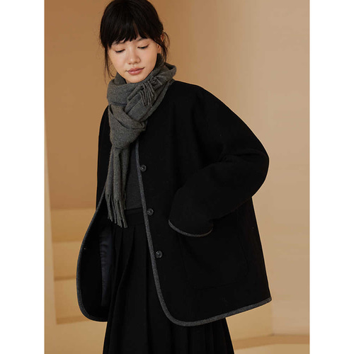 598 ファッション バイカラーキルティング中綿コート